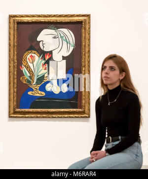 London, UK. 6th March, 2018. ‘Picasso 1932 - Love, Fame, Tragedy' exhibition opens at the Tate Modern gallery. Showcasing a pivotal year in the artist's life when he cemented his legacy as a globally prominent artist, more than 100 of his works are exhibited. Credit: Guy Corbishley/Alamy Live News Stock Photo