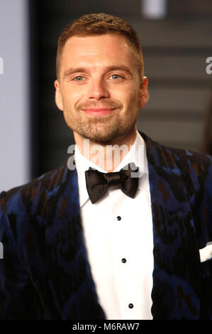 Sebastian Stan attending the 2018 Vanity Fair Oscar Party hosted by Radhika Jones at Wallis Annenberg Center for the Performing Arts on March 4, 2018 in Beverly Hills, California. Stock Photo