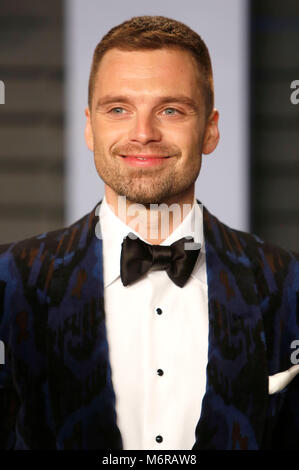 Sebastian Stan attending the 2018 Vanity Fair Oscar Party hosted by Radhika Jones at Wallis Annenberg Center for the Performing Arts on March 4, 2018 in Beverly Hills, California. Stock Photo