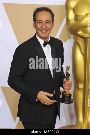 Hollywood, United States Of America. 04th Mar, 2018. Alexandre Desplat poses in the pressroom of the 90th Annual Academy Awards, Oscars, at Dolby Theatre in Los Angeles, USA, on 04 March 2018. Credit: Hubert Boesl | usage worldwide/dpa/Alamy Live News Stock Photo