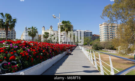 View of Valencia, Spain, from a boardwalk on one of its bridges Stock Photo