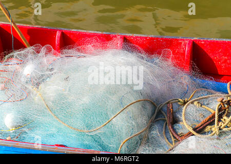 Closeup of a pile of fishing nets with a white rope and cork floats. Port  of La Spezia, Liguria, Italy, Europe Stock Photo - Alamy