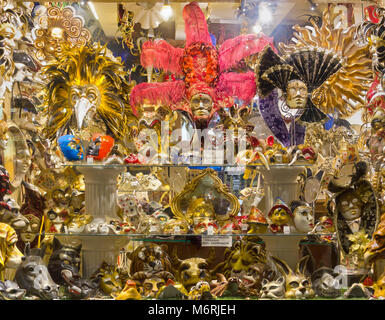 Venetian carnival masks' shop display window in Venice Stock Photo