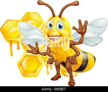 Bee Cartoon Character With Honeycomb Stock Vector
