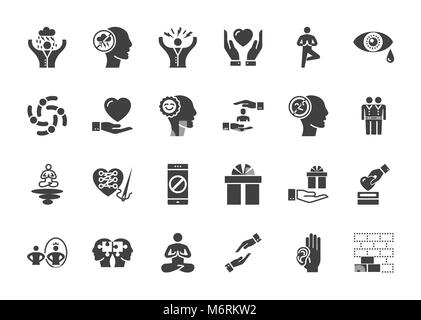 Conscious Living and Friends Relations Glyph Related Icons Set on White Background. Simple Black Pictogram Pack Vector Logo Concept for Web. Stock Vector