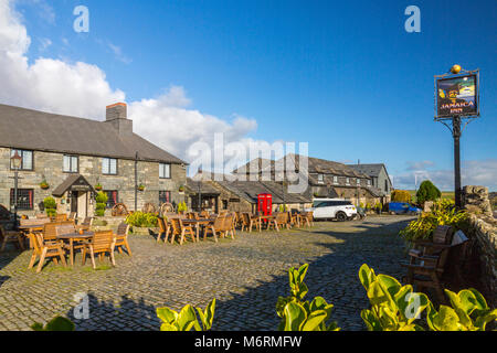 Jamaica Inn is an historic coaching inn from 1750 at Bolventor on Bodmin Moor - the setting for a famous Daphne du Maurier novel Stock Photo