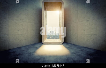 abstract concrete door and city background 3d rendering image Stock Photo