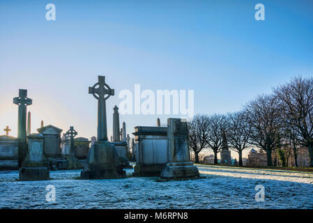 Winter afternoon at the Necropolis cemetary in central Glasgow. Stock Photo