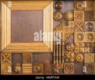 Element of decorative woodcarving , classical wooden decor elements Stock Photo