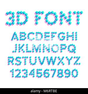 3D Effect Pixel Stereo Font Vector. Distortion Numerals And Letters. Illustration Stock Vector