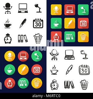 Office All in One Icons Black & White Color Flat Design Freehand Set Stock Vector