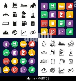 Oil Industry All in One Icons Black & White Color Flat Design Freehand Set Stock Vector