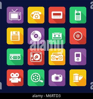 Old Technology Icons Flat Design Stock Vector