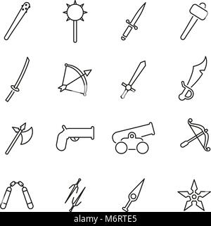 Old Weapons or Ancient Weapons Icons Thin Line Vector Illustration Set Stock Vector