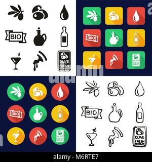 Olive All in One Icons Black & White Color Flat Design Freehand Set Stock Vector