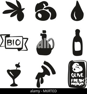 Olive Icons Freehand Fill Stock Vector