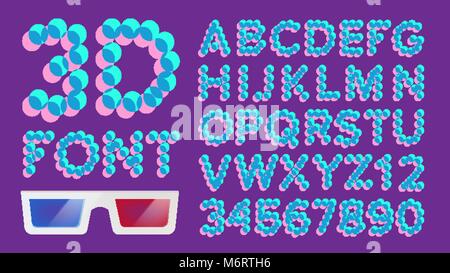 3D Font Pixel Vector. Digital Holographic Font. Typography. Illustration Stock Vector