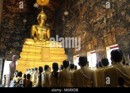 Wat Suthat Temple Celebrating Magha Puja Day, where 1540 Buddhist monks gathered to hear Buddha's teachings. Located in Bangkok, Thailand. Stock Photo