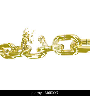 Broken gold chain on white 3D render Stock Photo