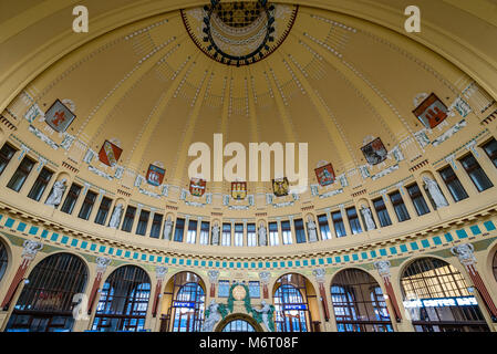 Prague, Czech Republic- March 05, 2018: Historical part of the main railway station with baroque style interior  in Prague, Czech Republic Stock Photo