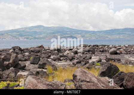 Solid lava, volcanic landscape at Pico island, Azores Stock Photo