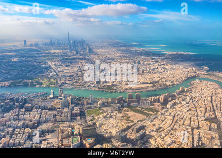 Aerial view of Dubai from airplane Stock Photo