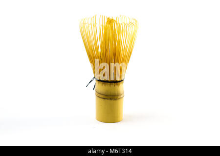 Bamboo whisk for matcha tea isolated on white background. Traditional of Japanese culture. Stock Photo