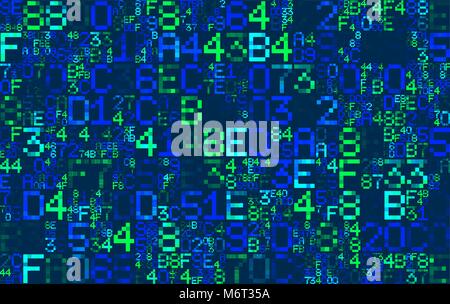 Vector Blue hexadecimal computer code. Abstract matrix background. Hacker attack. Generated computer code concept Stock Vector