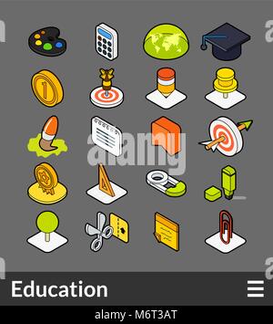Isometric outline color icons set Stock Vector