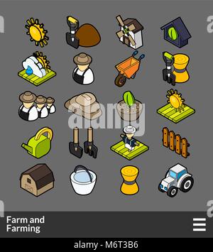 Isometric outline color icons set Stock Vector