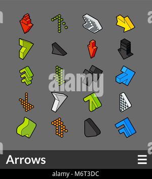 Isometric outline color icons set Stock Vector