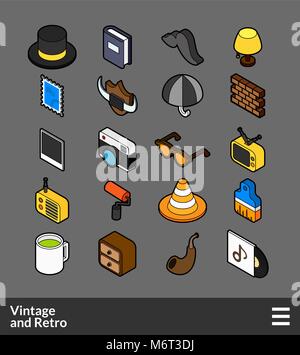 Isometric outline color icons set Stock Vector