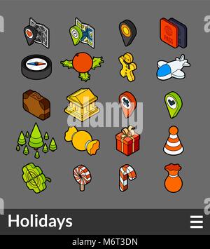 Isometric outline color icons set Stock Vector