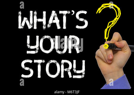 Hand writing the text: What’s Your Story? Stock Photo