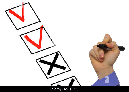 Checkbox with crosses and ticks isolated on white background Stock Photo