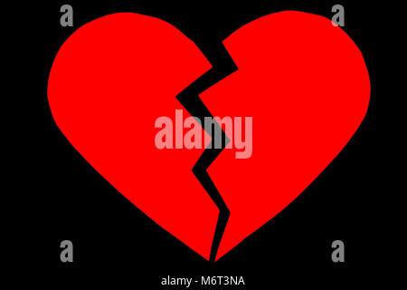 Red heartbreak / broken heart. close up of a paper broken heart on black background with clipping path Stock Photo
