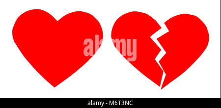Red heartbreak / broken heart. close up of a paper broken heart on white background with clipping path Stock Photo