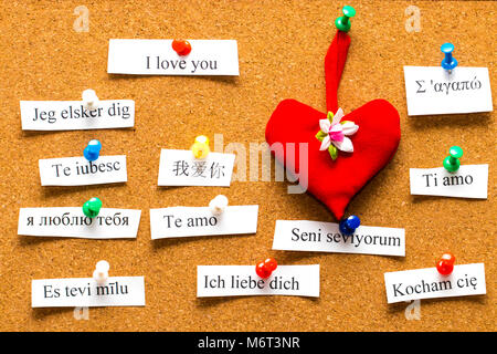 I Love You. Words printed on papers in different languages Stock Photo