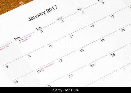 calendar of planing for 2017 month January close-up Stock Photo