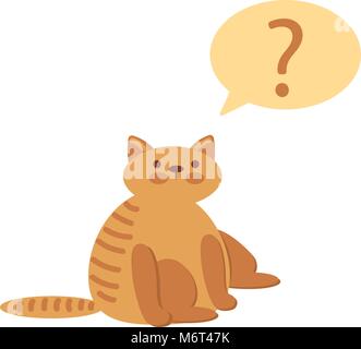 Thinking cat with questions mark above against white background Stock Vector