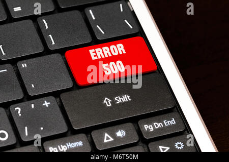 error 500 on Red Enter Button on black keyboard. Stock Photo