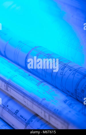 Blueprints. Architecture concept. Workplace of architect. Stock Photo