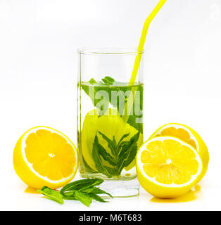 Glass of lemonade isolated on white background. Stock Photo