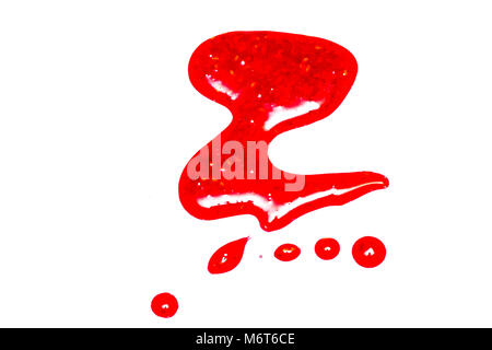 Raspberry jam drizzle isolated on white background from top view. Stock Photo