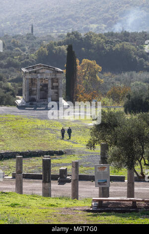 The Saithides funerary Mausoleum at the end of the stadium at Ancient Messene, Messinia, Peloponnese, Greece Stock Photo