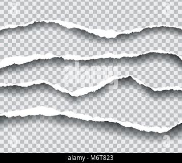 horizontally torn edges of paper with shadow, isolated vector on a transparent background Stock Vector