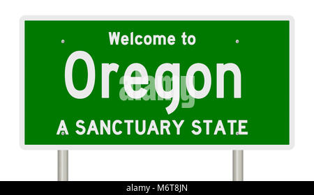 Rendering of a green highway sign for sanctuary state Oregon Stock Photo