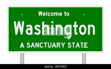 Rendering of a green highway sign for sanctuary state Washington Stock Photo