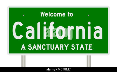 Rendering of a green highway sign for sanctuary state California Stock Photo