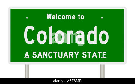 Rendering of a green highway sign for sanctuary state Colorado Stock Photo